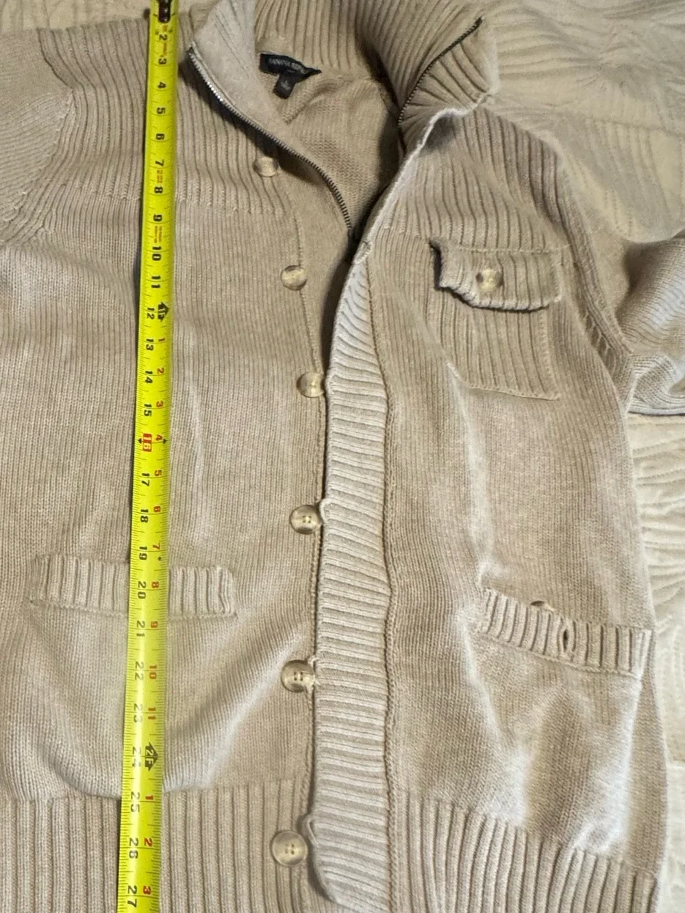 Banana Republic Men’s Cream Ribbed Zip & Button Cardigan Sz L